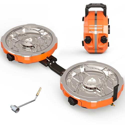 Cofiyard 20,000 BTUs 2 Burner Propane Camping Stove, Portable Folding Camp Stove with Adjustable Burners, Regulator and Ca...