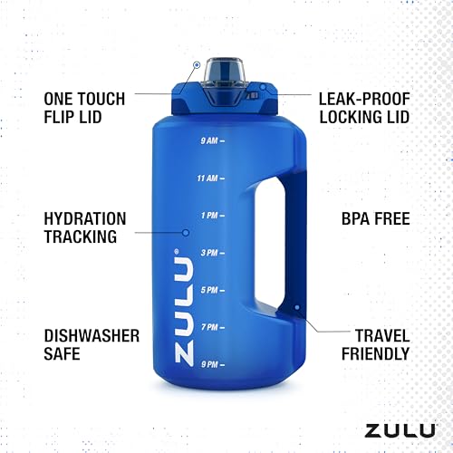 ZULU Goals 64oz Half Gallon Plastic Water Bottle with Straw and Time Marker | Large Reusable Jug with Handle and Leak Proo...
