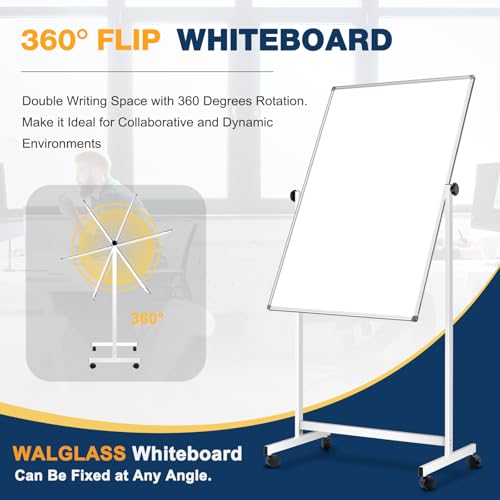 [15 Sq/ft] Large Double-Sided Rolling Whiteboard, 28"x40" Reversible Dry Erase Board with Stand, Magnetic White Board on W...