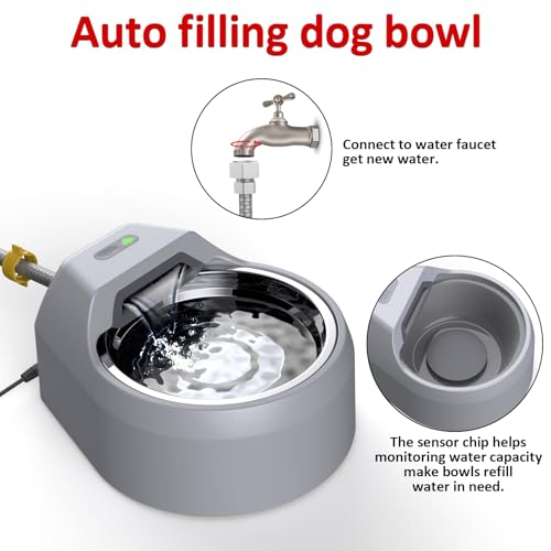 BENTOPAL Dog Water Fountain Auto Filling Dog Water Dispenser Connect Water Supply, USB Supply Auto Replenish Water Dog Bowl