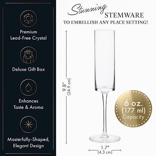 ELIXIR GLASSWARE Champagne Flutes, Edge Champagne Glass Set of 4 - Modern & Elegant for Women, Men, Wedding, Anniversary, ...
