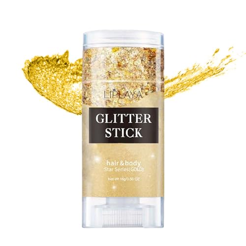 Gold Body Glitter Stick, Holographic Sequins Sparkling Neon Accessories Makeup Outfit Party Hair and Body Glitter Gel Makeup.