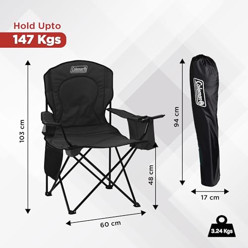 Coleman Portable Camping Chair with 4-Can Cooler, Cushioned Seat & Back with Side Pockets & Cup Holder, Carry Bag Include...