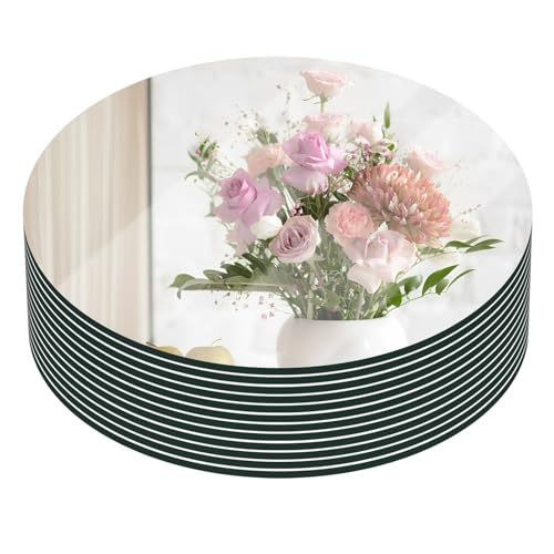 VASUHOME 12" Round Mirror Centerpieces for Tables, Glass Circle Mirror Plates with Smooth Edge and Cushioned Feet, Ideal f...
