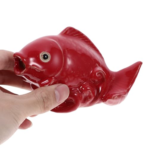 HOMSFOU Ceramic Carp Fountain Spitter Outdoor Garden Fish Ornament Water Spray Feature for Patio Pool and Yard Decoration ...