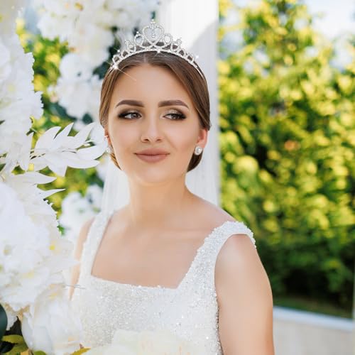 2Pcs Princess Crown Tiara Crystal Rhinestone Non-Slip Crown Headbands for Girls & Women