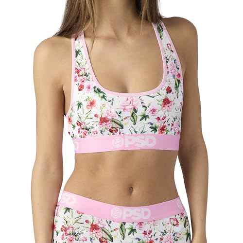 PSD Underwear Womens Sports Bra - Floral Print, Medium Support Sports Bras for Women, Womens Racerback Sports Bras