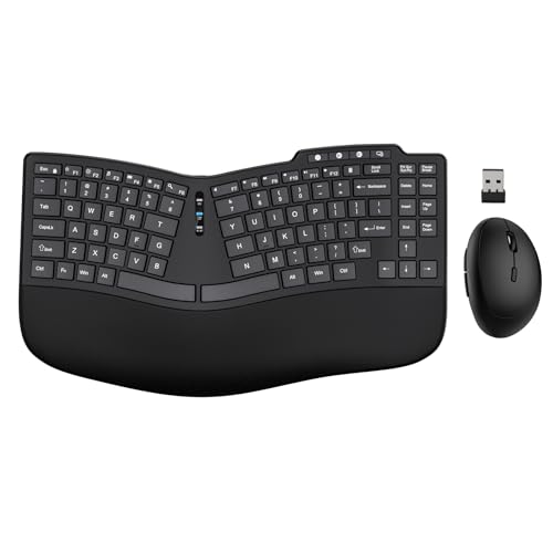 Ergonomic Wireless Keyboard Mouse Combo, Bluetooth/2.4G Split Design Keyboard with Palm Rest and 3 Levels DPI Adjustable W...