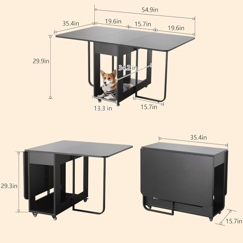 VASTATIO Folding Dining Room Table with Two Drawers for 4/6 with Space Saving Drop Leaf Table,Lockable Wheels & Storage, H...