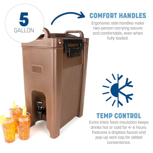 Carlisle FoodService Products 5-Gallon Insulated Beverage Dispenser, Cateraide, Food-Grade with Handles, Rugged PE Shell w...