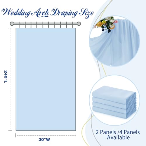 SiinvdaBZX 2 Panels Wedding Arch Draping Fabric 30" x 20Ft Light Blue Sheer Chiffon Fabric Outdoor Extra Long Decorative D...