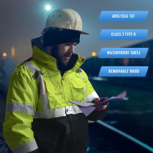 SKSAFETY High Visibility Reflective Jackets for Men, Waterproof Class 3 Safety Jacket with Pockets, Hi Vis Yellow Coats wi...