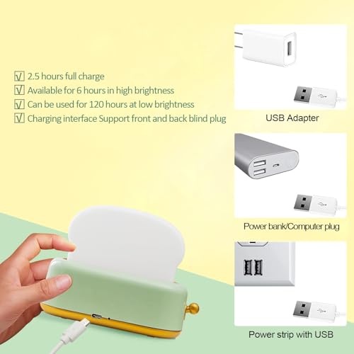 QANYI Desk Decor Toaster Lamp, Rechargeable Small Lamp with Smile Face Toast Bread Cute Toaster Shape Room Decor Night Lig...