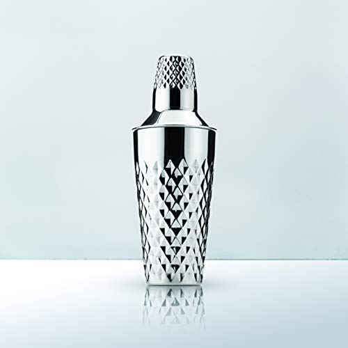 Viski Diamond Cocktail Shaker Set, 25 oz Faceted Stainless Steel Shaker With Strainer
