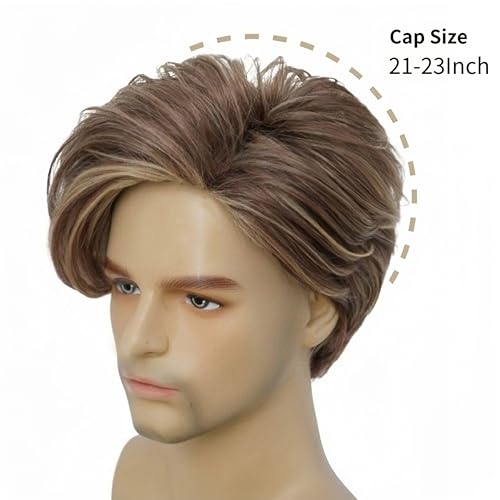 Swiking Men Wig Short Blonde Brown Layered Natural Synthetic Hair Full Wigs for Male Guy Daily Party Wear (Brown Blonde)