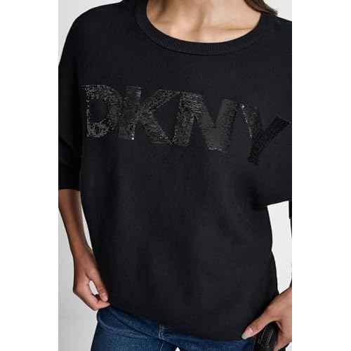 DKNY Womens Long Sleeve Crew Neck Logo Sweater