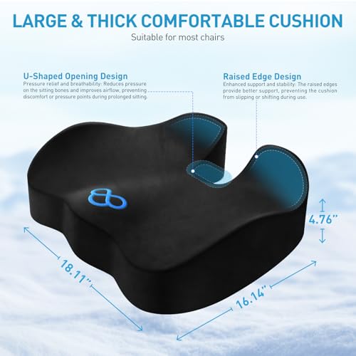 BlissTrends Seat Cushion,Thick Memory Foam Cushions for Office Chair, Car Seat, Airplane, Relieving Pressure Tailbone Scia...