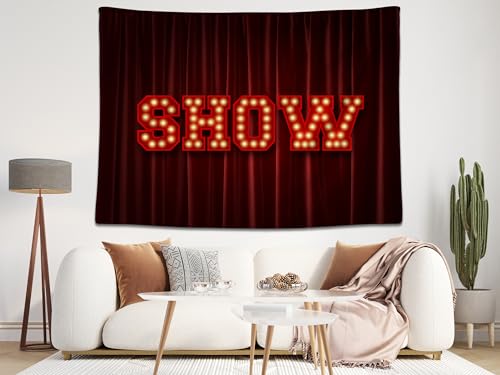 MAEQLQLM 5x3ft Night Show Backdrop Red Curtain Sparkling Bulbs Red Night Lights Background for Dancing Music Party Singer ...