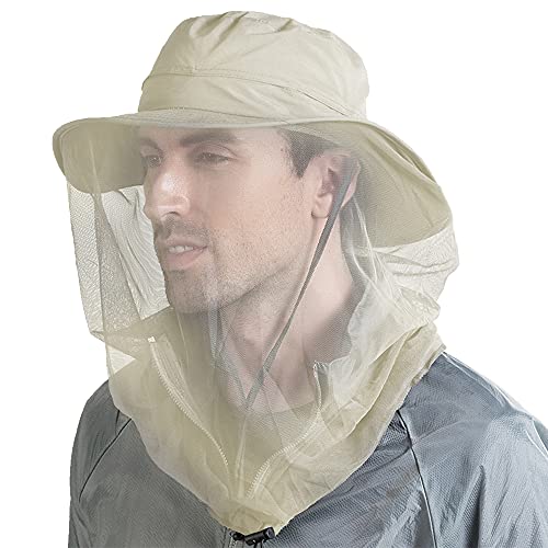 Peicees 2Pcs Head Net Hats for Men Women Adventure Fishing Hat Safari Hat for Hunting Camping Hiking, Beige and Khaki