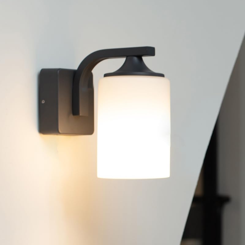 Dandray Outdoor Wall Mounted Lighting with Milk Glass Modern Exterior Aluminium Light Fixture Waterproof Matt Black Outside Lamp for Balcony Garage, Doorway House Porch Garage