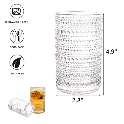 ZOOFOX Set of 6 Vintage Drinking Glasses, 13 oz Clear Hobnail Glasses Tumbler, Embossed Design Glassware for Beverages, Wa...