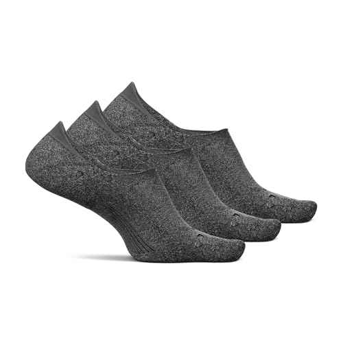 Feetures Elite Light Cushion Invisible Socks - Anti-Slip Sport Sock Liner with Targeted Compression - Gray, Large (3 Pair)
