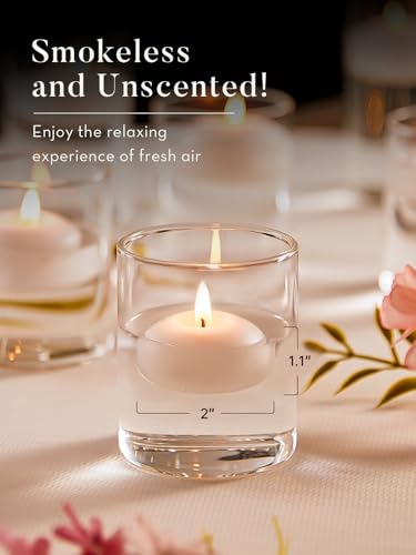 Ashlux White Floating Candles 2 inch, 24 Pack Floating Candles 5-6 Hours Long Burning, Unscented Floating Candle for Cente...