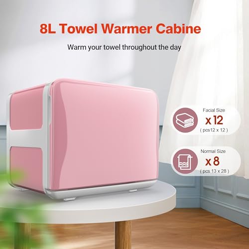 Towel Warmer, 8.5L Towel Warmer Cabinet can Hold 12 Wet Facial Towels,Fast Heating with One-piece all-aluminum liner,Hot Towel Warmer Use for Spa,Hair Beauty,Salon - Pink