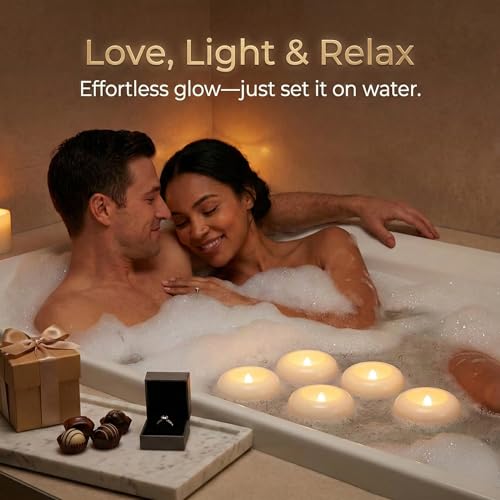 Aignis 24 Flameless LED Floating Candles, 3-Inch Plastic Battery Operated Tealights, Glow Time Over 120 Hours, Cozy Romant...