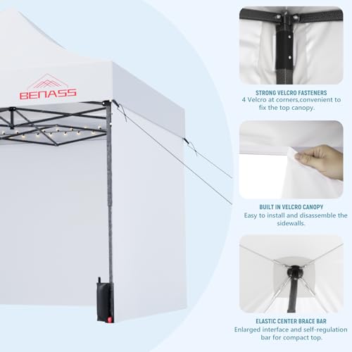 Benass 10x10 Pop Up Canopy Tent with 8 Reinforced Steel Wire Ropes, Heavy Duty Instant Canopies with 3 Removable Sidewall...