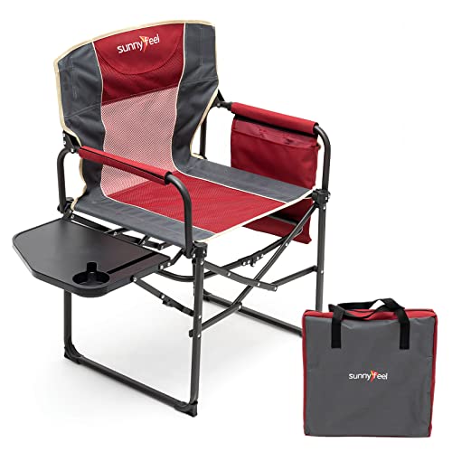 SUNNYFEEL Camping Directors Chair, Heavy Duty,Oversized Portable Folding Chair with Side Table, Pocket for Beach, Fishing,...