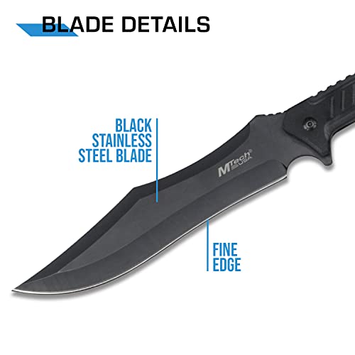 MTech USA – Fixed Blade Knife – Black Stainless Steel Blade with Black Carved G10 Handle, Full Tang, Includes 1680D Nylon ...