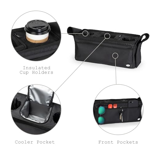 Tactical Baby Gear Stroller Caddy Organizer – Universal Fit Parent Console with Insulated Cup Holders, Cooler Pocket, Fron...