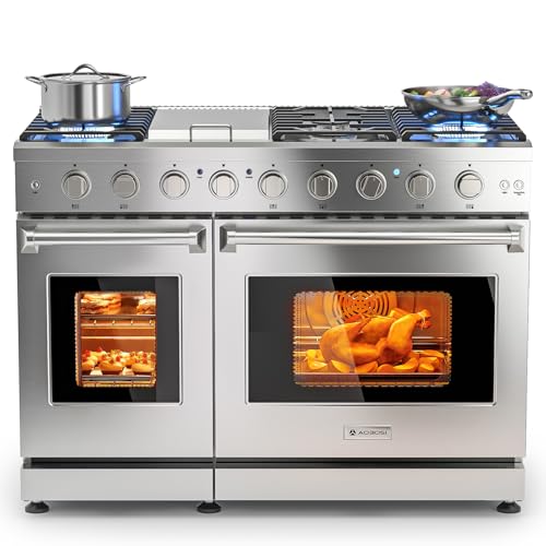 AAOBOSI 48 Inch Freestanding Gas Range Ovens with 7.0 cu.ft Large Capacity Double Convection Ovens, 6 Sealed Burners Plus ...