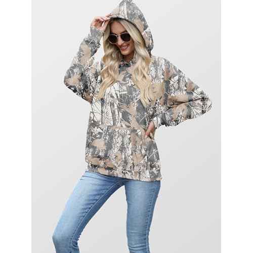 ANRABESS Women Camo Hoodies Long Sleeve Maple Leaf Print Fleece Oversized Casual Pullover Sweatshirt 2025 Fall Preppy Clothes
