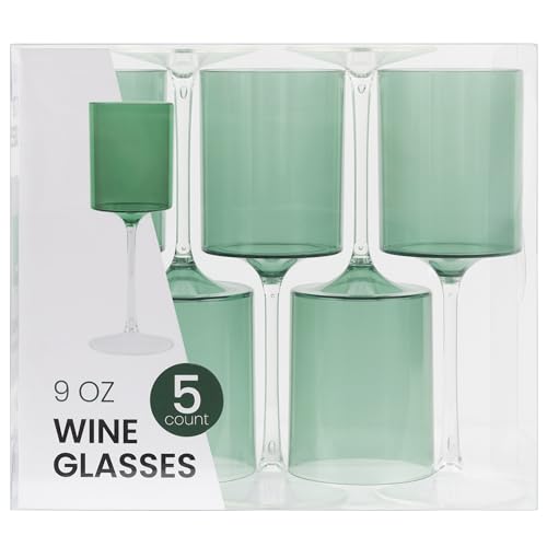 PLASTICPRO 10 Pack Plastic Wine Goblets 9 oz Two Tone Elegant Disposable Wine Glasses with Stem Reusable Hard Plastic Drin...