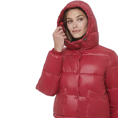Calvin Klein womens Lightweight Cropped Hooded Snap Pockets Puffer