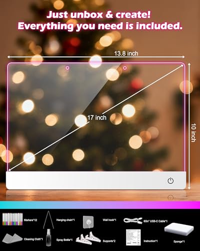 Rechargeable LED Drawing Board for Kids, 17-Inch Glow Doodle Drawing Pad with 7 Colors & 4 Light Modes, Neon Light Up Acry...