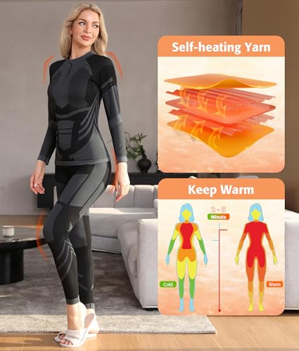 ATTRACO Womens Thermal Underwear Sets Half Zip Womens Long Johns Underwear Thermal Wear for Women Thermal Set Winter