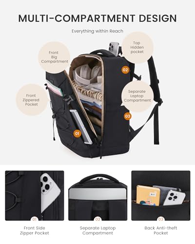 LOVEVOOK Travel Backpack,50L Carry On Backpack Large Fits 18" Laptop,TSA Personal Item Travel Bag with 3 Packing Cubes,Wat...