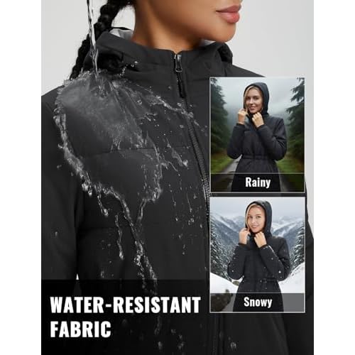 baleaf Women's Winter Coat Long Puffer Jacket Quilted Jackets with Hood Warm Running Insulated Hiking Snow