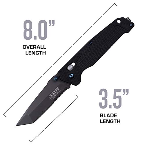 Elite Tactical - Folding Pocket Knife - Tanto Point Serrated Blade with Black G10 Handle and Pocket Clip - Rapid Lock Tact...
