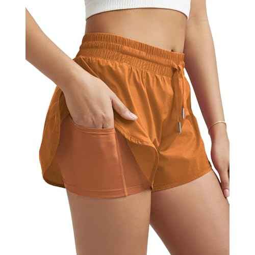 ODODOS 2 in1 Athletic Shorts for Women High Waist Dolphin Split Workout Running Shorts with Pockets