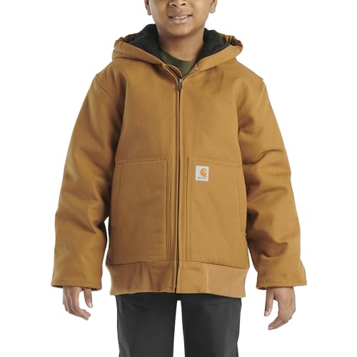 Carhartt Boys' Flannel-Lined Hooded Canvas Insulated Zip-Up Jacket