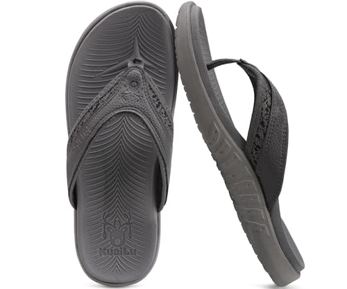 KuaiLu Mens Sport Flip Flops Comfort Orthotic Thong Sandals with Plantar Fasciitis Arch Support Outdoor Summer Beach Size ...
