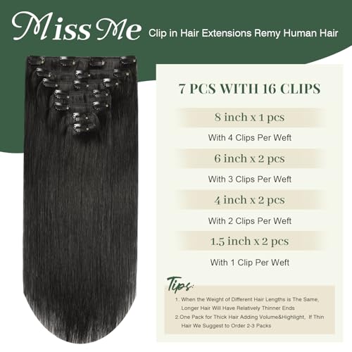 Missme Clip In Hair Extensions Real Human Hair 18 Inch 120g 7pcs Invisible Straight Seamless Clip Ins Hair Extensions Double Weft #1B Natural Black Remy Human Hair Clip In Extensions For Women
