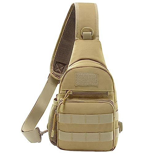 KOOYU Tactical EDC Sling Bag Military Molle Shoulder Bag Backpack Outdoor Chest Pack for Men (Khaki)