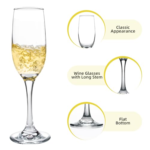 SHYRC Glass Champagne Flutes Set of 16, 6oz Classic Champagne Glasses, Sparkling Wine Glass, Champagne Flutes with Long St...