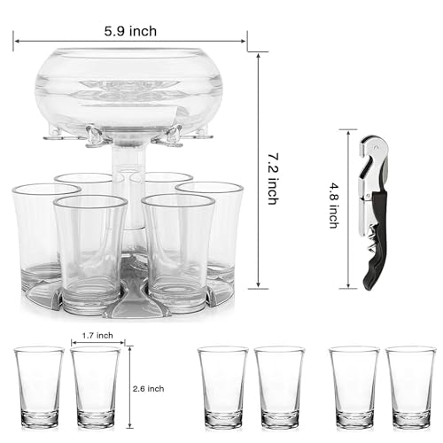 Adjustable Shot Glass Dispenser and Holder Made of Food Grade Plexiglass, Shot Dispenser with 6 Drinking Glasses for Kinds...
