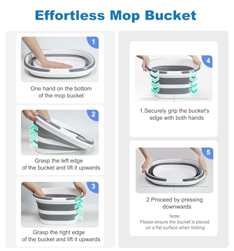 Collapsible Bucket 16L with Handles, Cleaning Mop Bucket Space Saving Foldable Silicone Tub for Laundry Storage Camping, P...